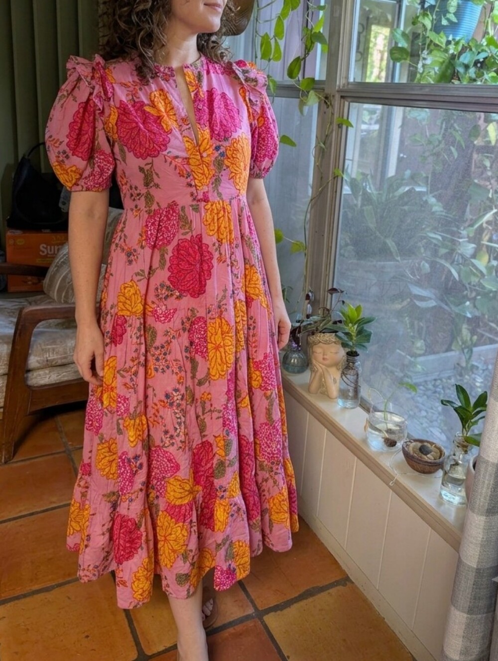 Karlie Pink Floral Tiered Cotton Dress.